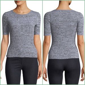 NWT Theory Fitted Short Sleeve Marled Rib Knit Crewneck Top